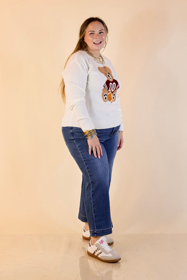 Simply Southern | Finest Touch Crewneck Sweater with Football Teddy Bear Graphic in Cream