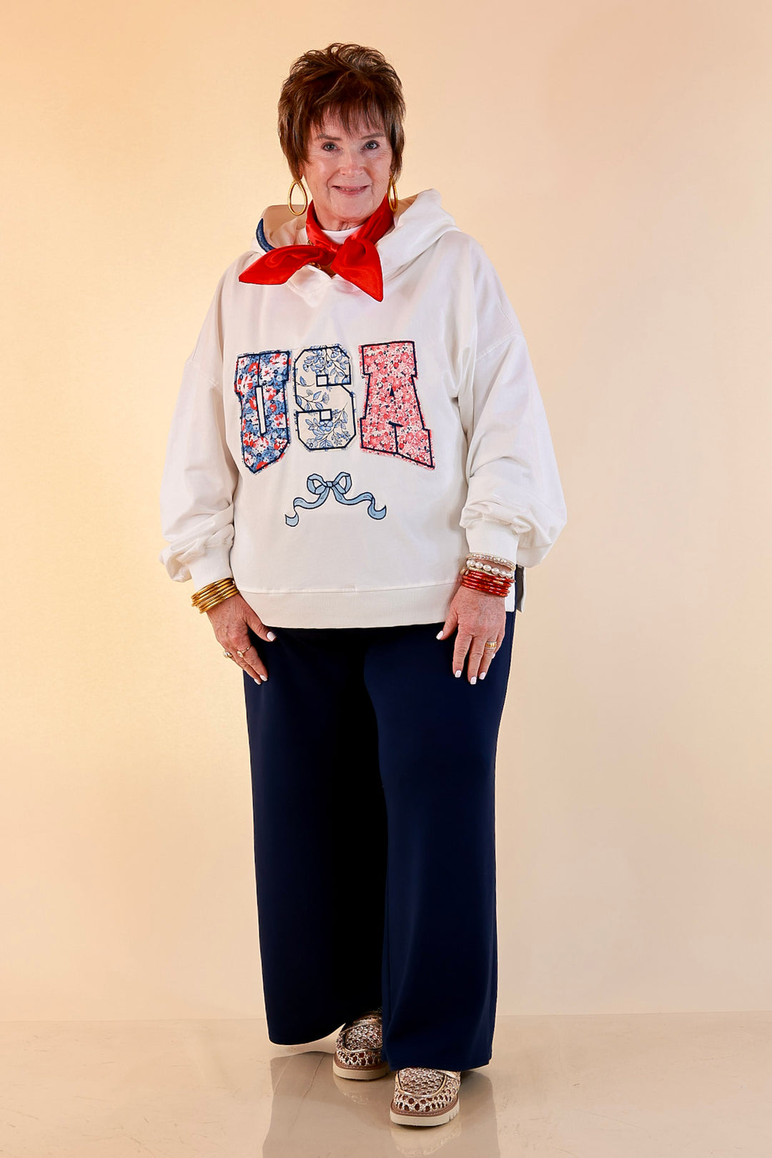 Simply Southern | Soft Statement USA Floral Print Long Sleeve Hoodie Sweatshirt in Ivory