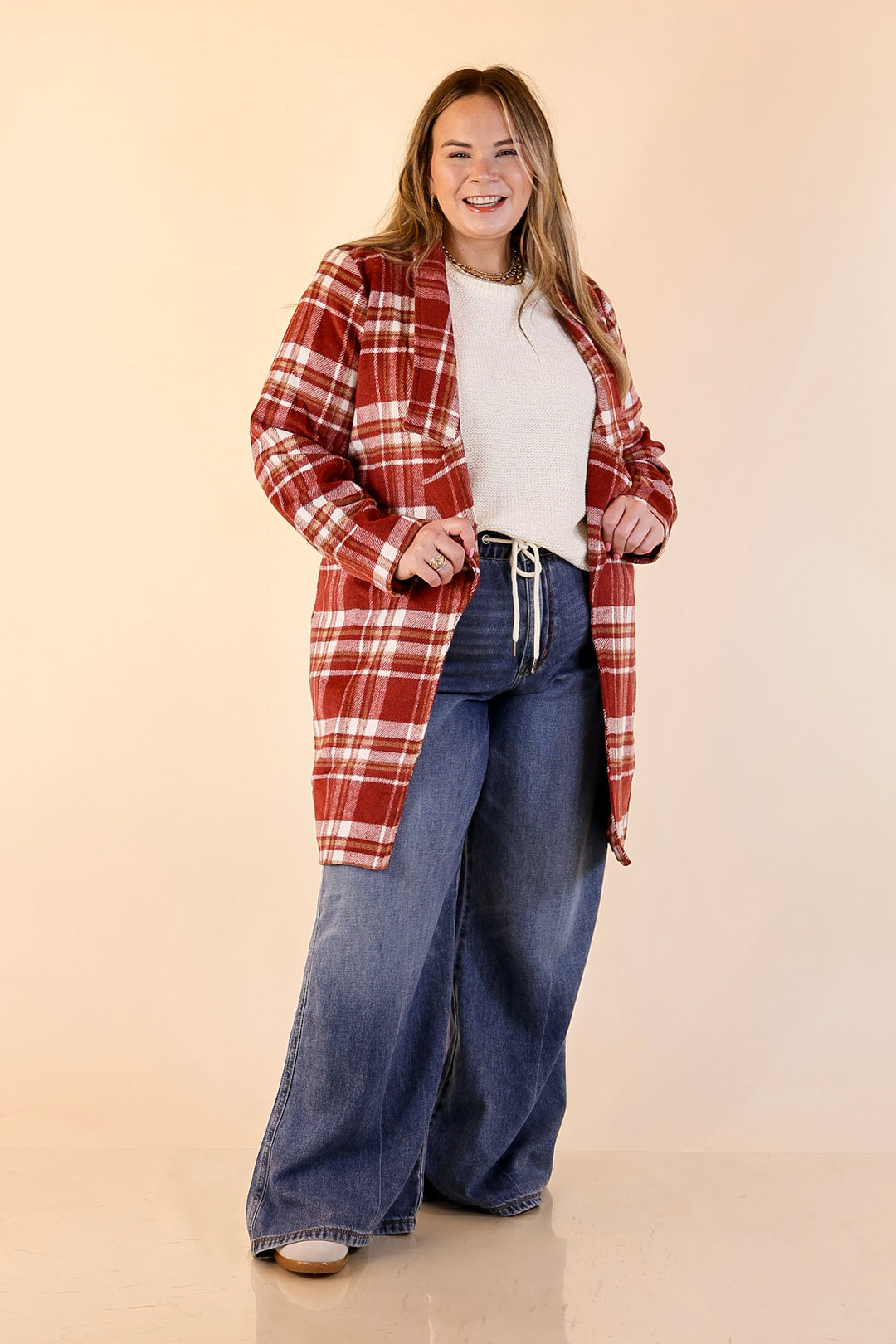 Mountain Ranch Long Plaid Jacket in Maroon