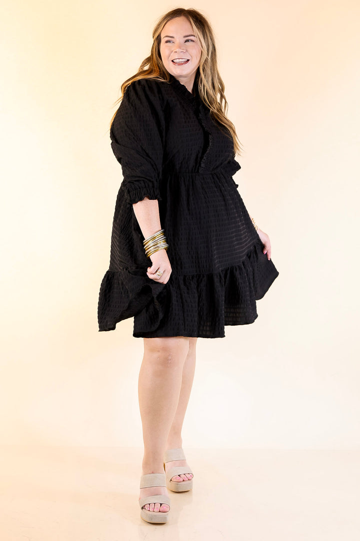 Call Me Captivating Dress with Smocked Waist and Long Sleeves Sleeves in Black
