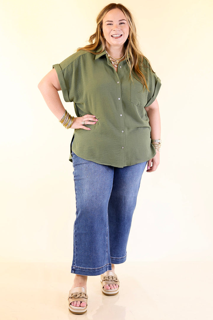 Timeless Appeal Collared Button Up Top in Olive Green