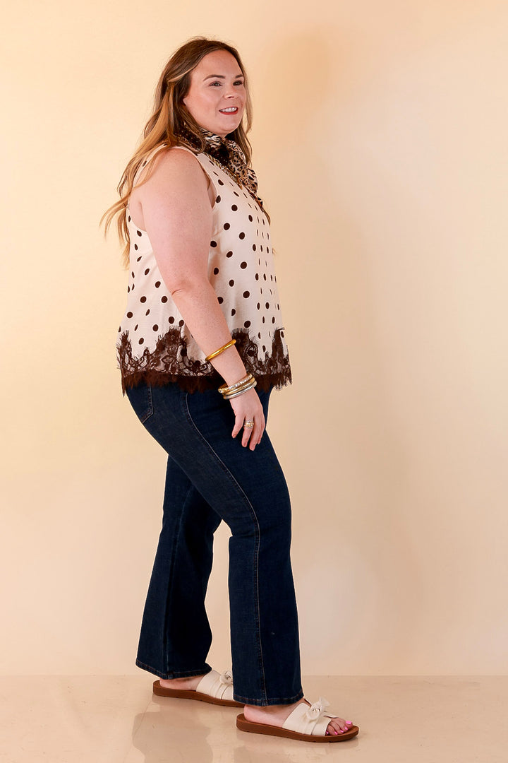 Pretty Little Something Polka Dot Sleeveless Tank Top with Lace Trim Detailing in Ivory