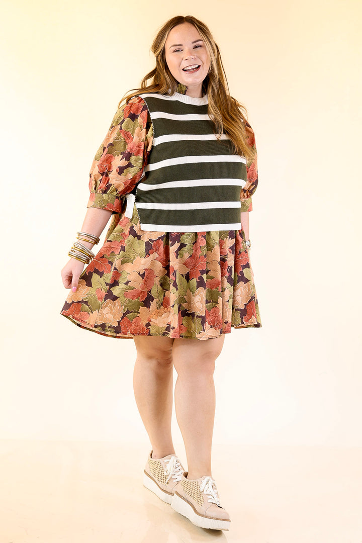 Tied Up in Style Knit Sweater with Side Ties in Olive Green with Off White Stripes