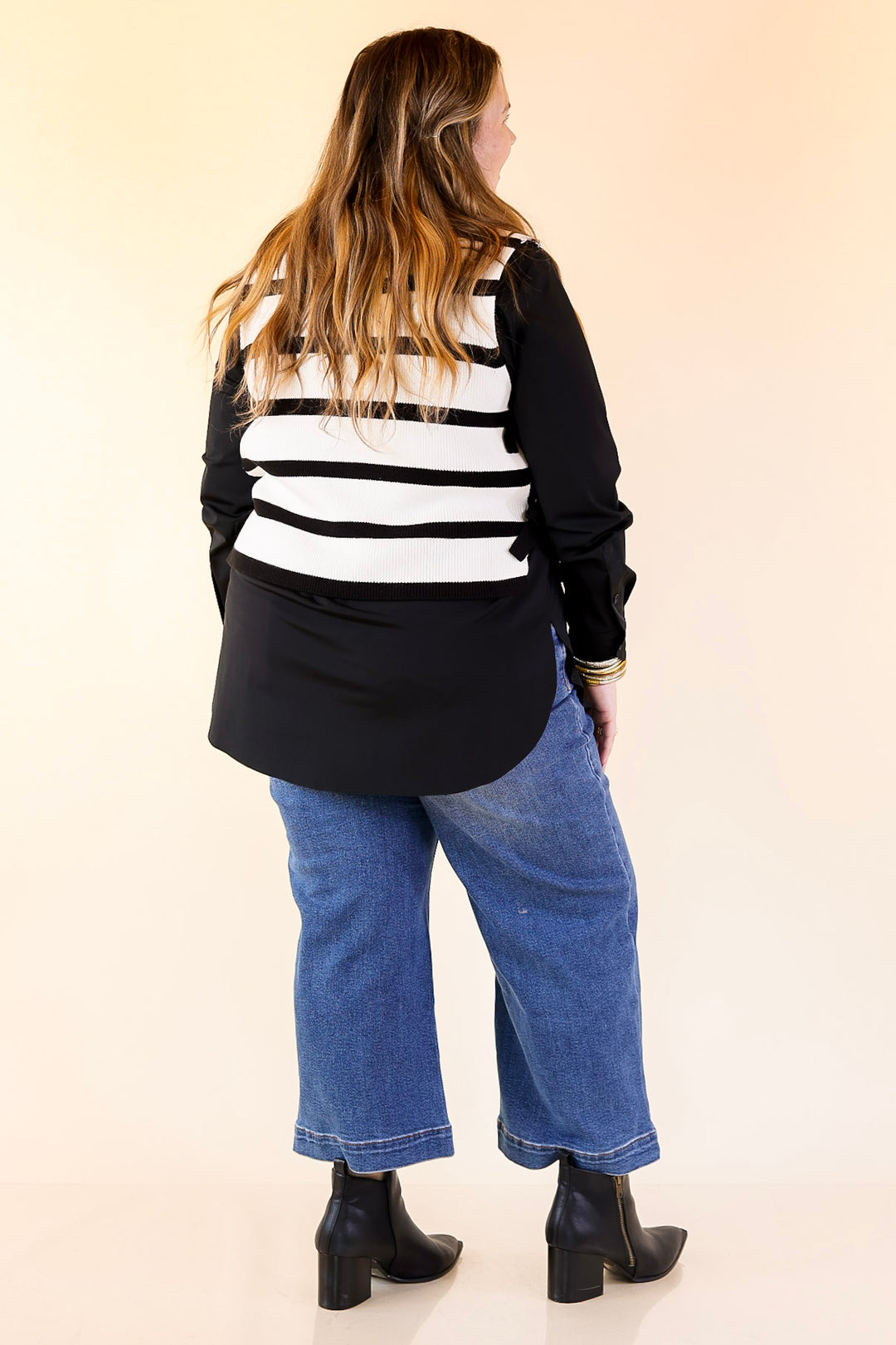 Tied Up in Style Knit Sweater with Side Ties in Off White with Black Stripes