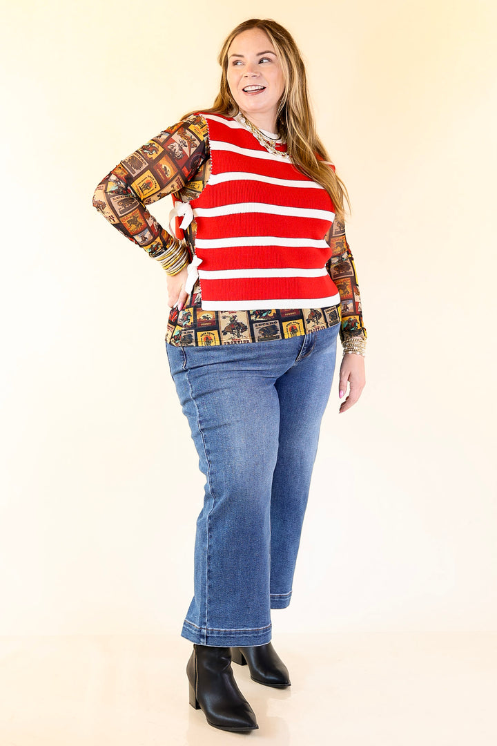 Tied Up in Style Knit Sweater with Side Ties in Red with Off White Stripes