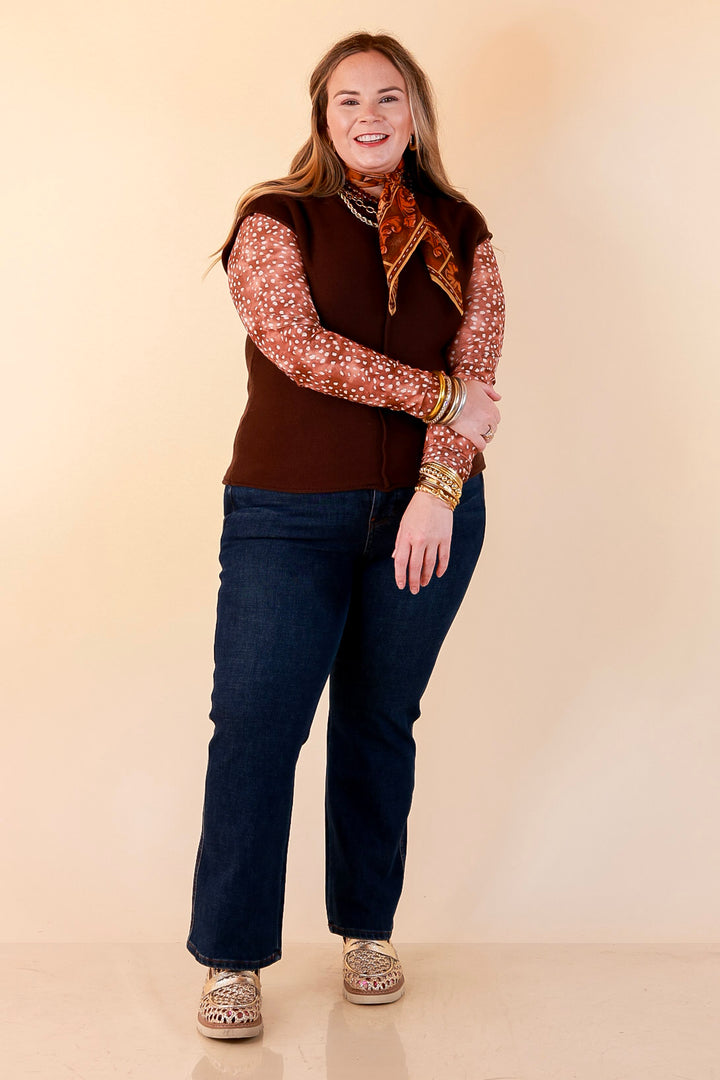 Always a Favorite Crew Neck Front Seam Sweater Knit Top in Chocolate Brown