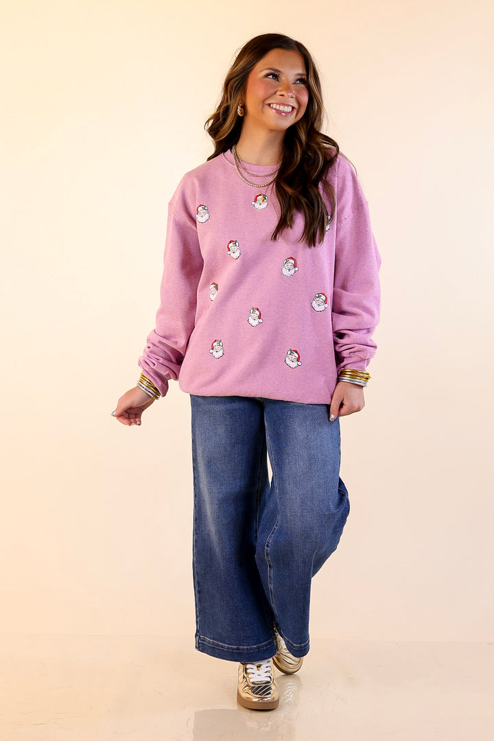Simply Southern | Peppermint Wishes Santa Graphic Crewneck Sweatshirt in Bubblegum Pink