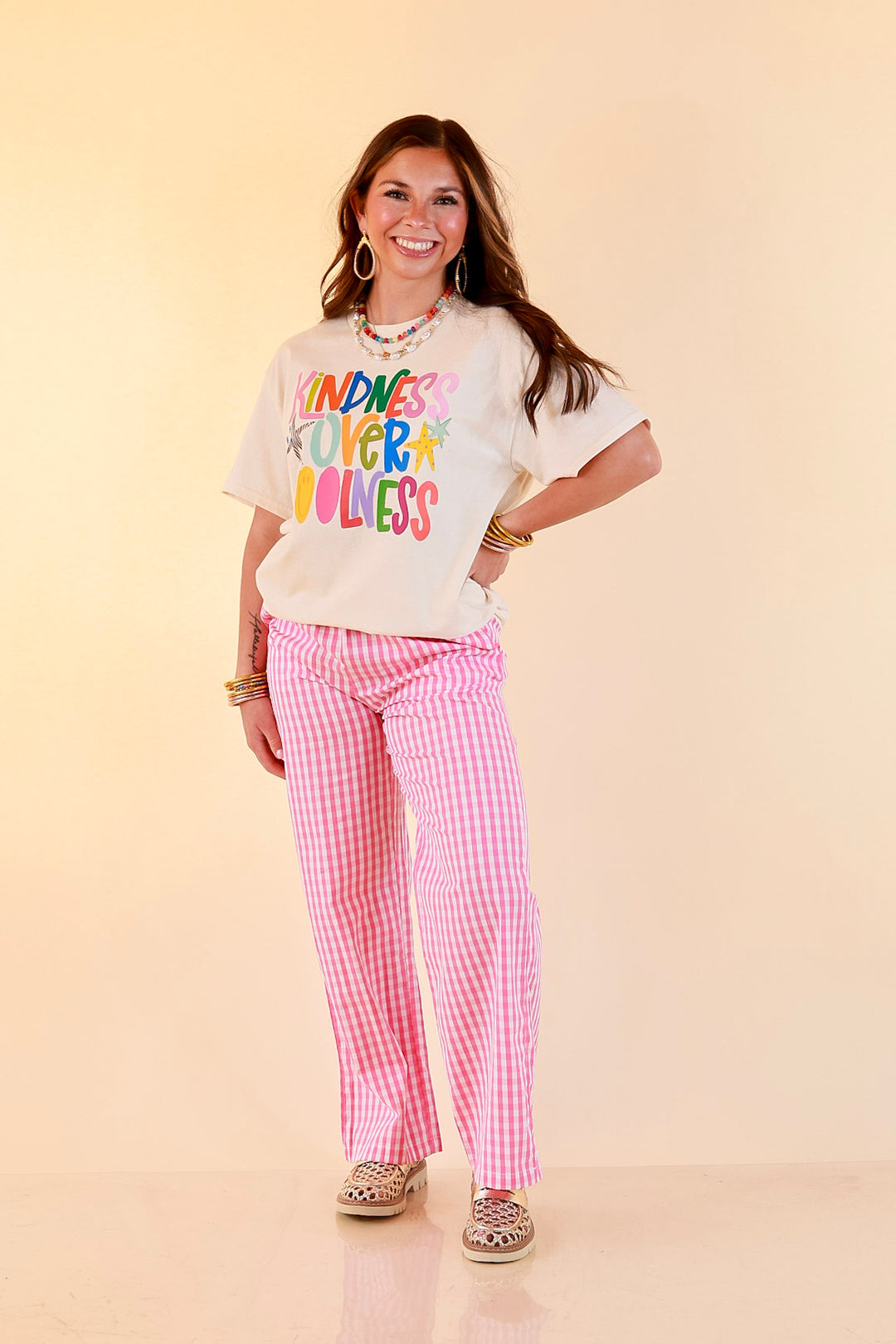 Kindness Over Coolness Short Sleeve Graphic Tee in Natural