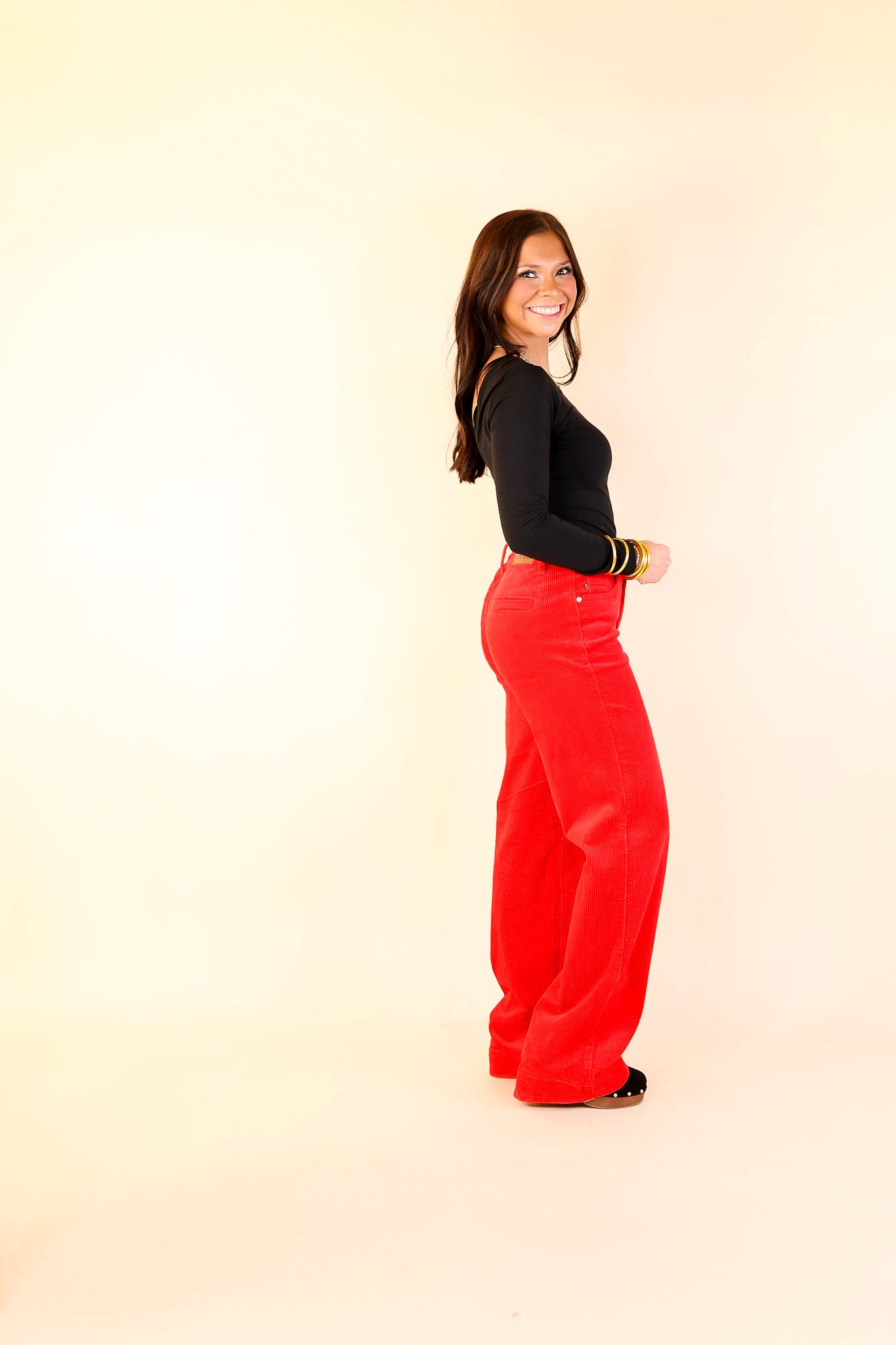 Judy Blue | Strut in Style High Waisted Wide Leg Corduroy Trouser in Ruby Red