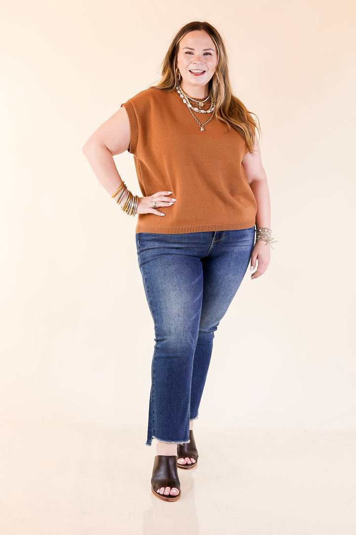 Effortlessly Yours Short Sleeve Crew Neck Sweater in Camel Brown