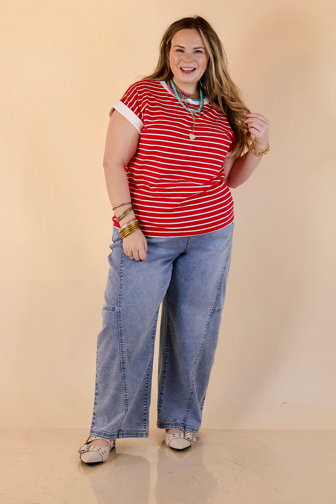 Risen | Relaxed and Ready Elastic Drawstring Waistband Featherweight Barrel Jean in Light Wash