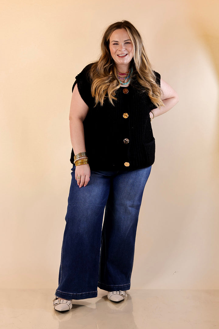 Risen | Steady Style Cropped Wide Leg Trouser Jean with Pocket Detailing in Dark Wash