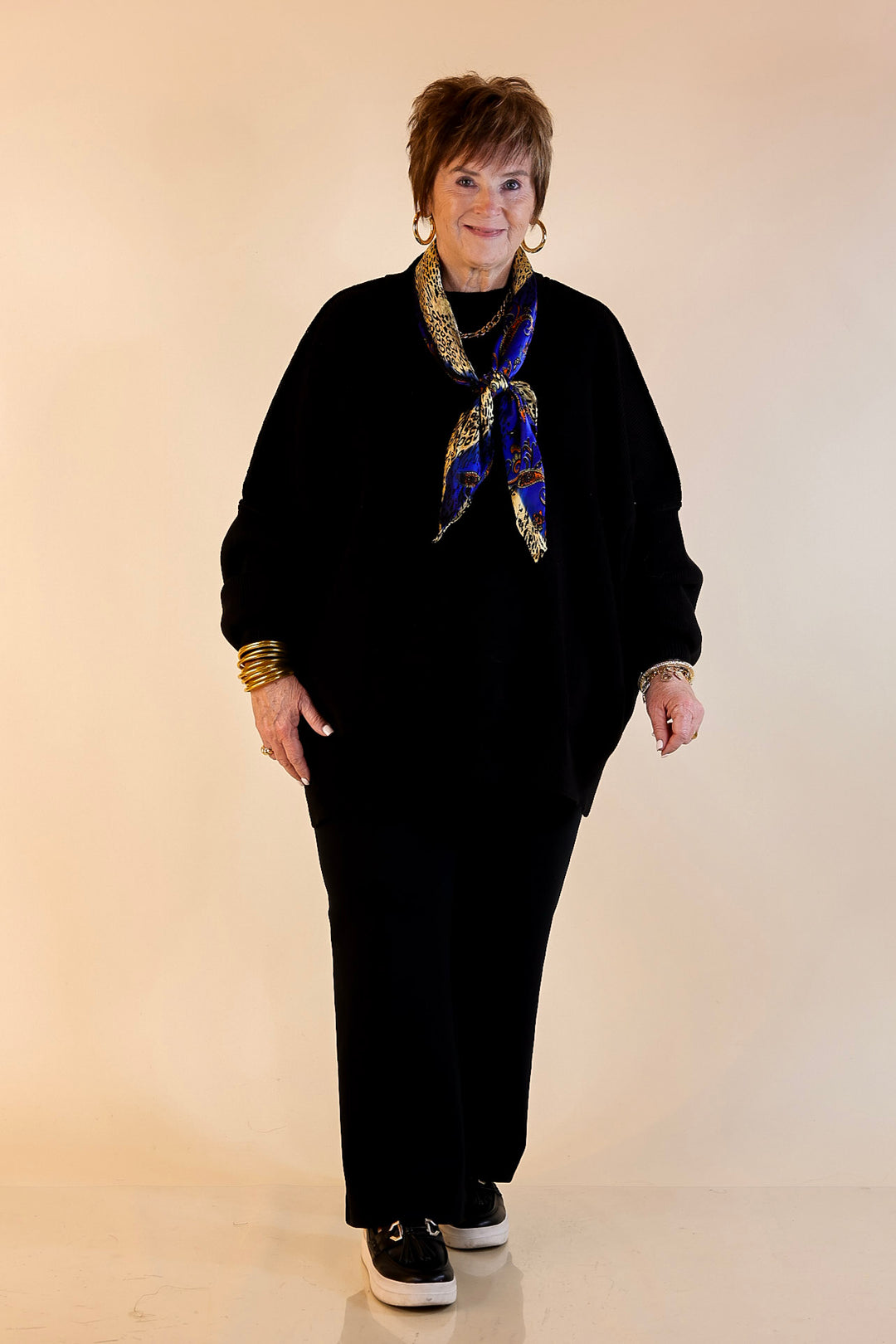 Snug and Stylish Mock Neck Sweater with Side Slit in Black