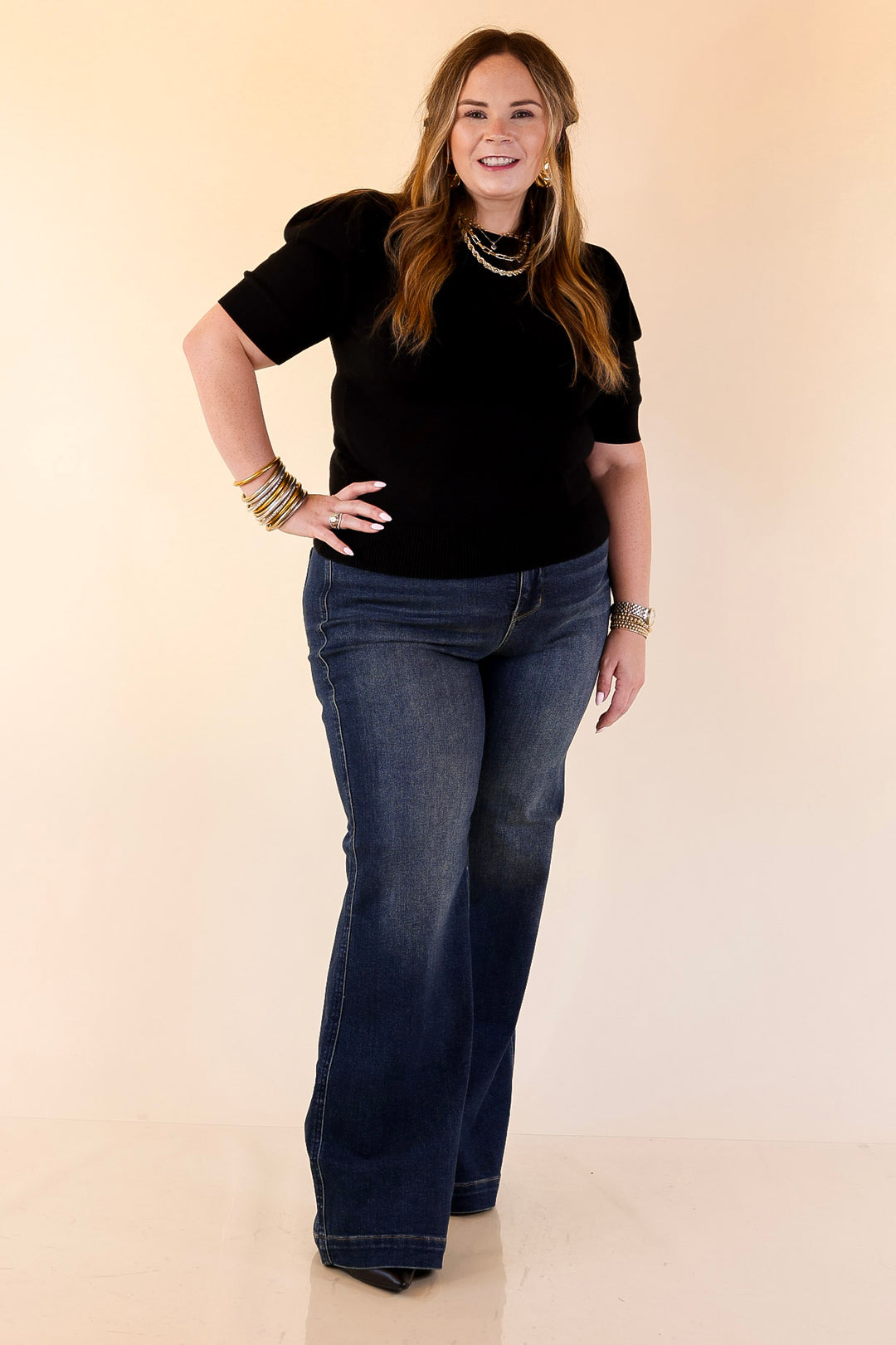 Judy Blue | Perfectly Poised Tummy Control Retro Wide Leg Trouser Jean in Dark Wash