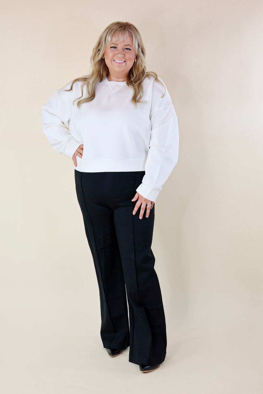 Online Exclusive | SPANX | AirEssentials Crew Neck Pullover Sweatshirt in Powder White - Giddy Up Glamour Boutique