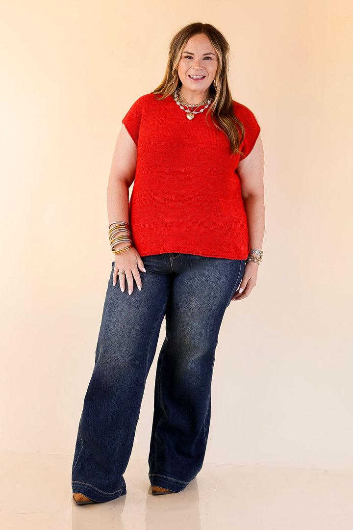 Forever Favorite Oversized Crew Neck Sweater Vest in Ruby Red