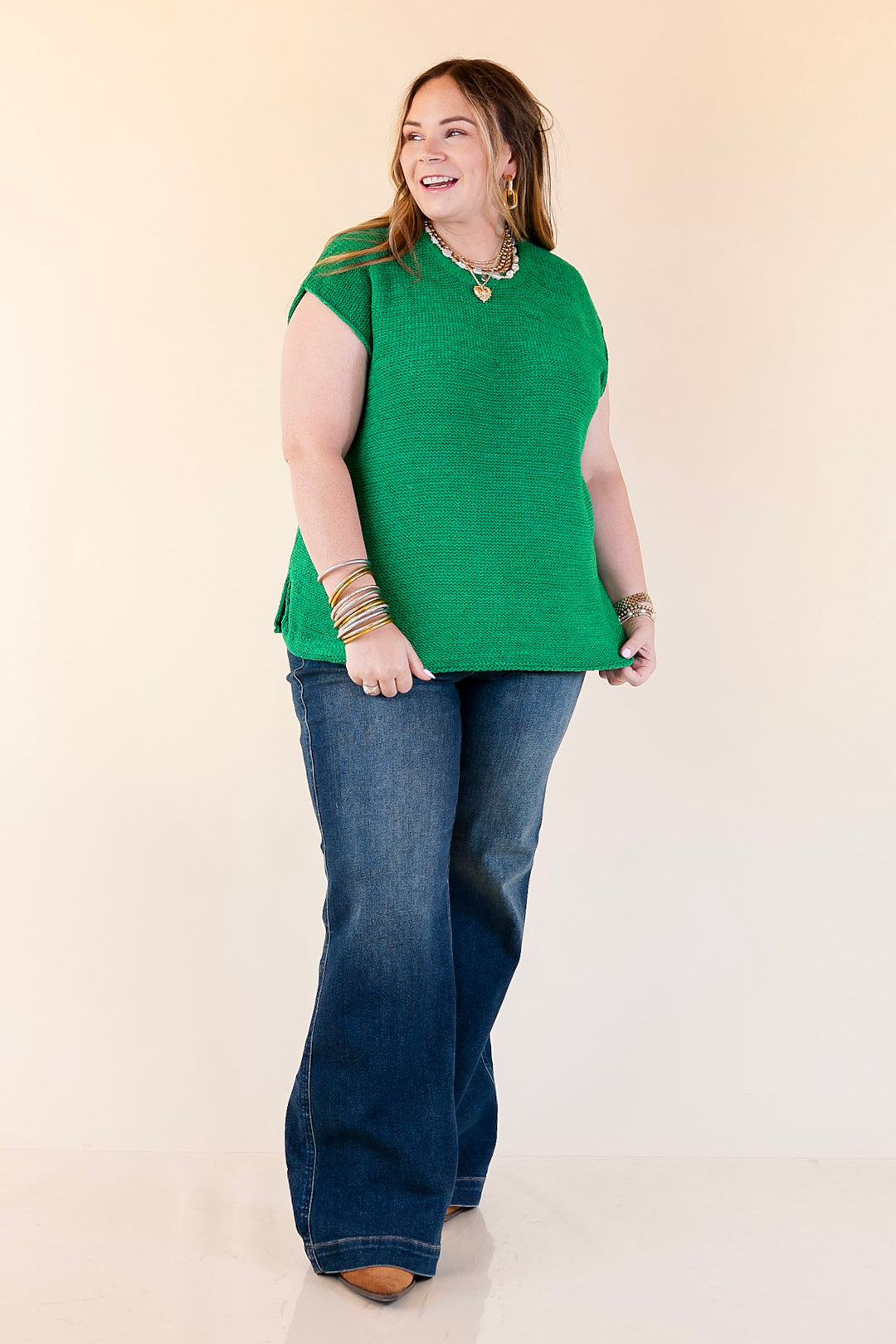 Forever Favorite Oversized Crew Neck Sweater Vest in Kelly Green