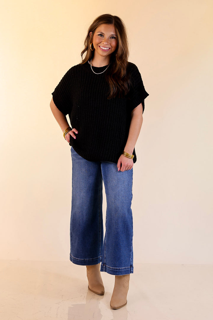 Tried and True Short Sleeve Oversized Knit Sweater in Black