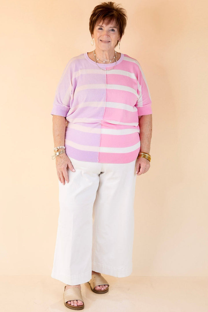 Urban Chic Color Block Striped Knit Top in Purple and Pink