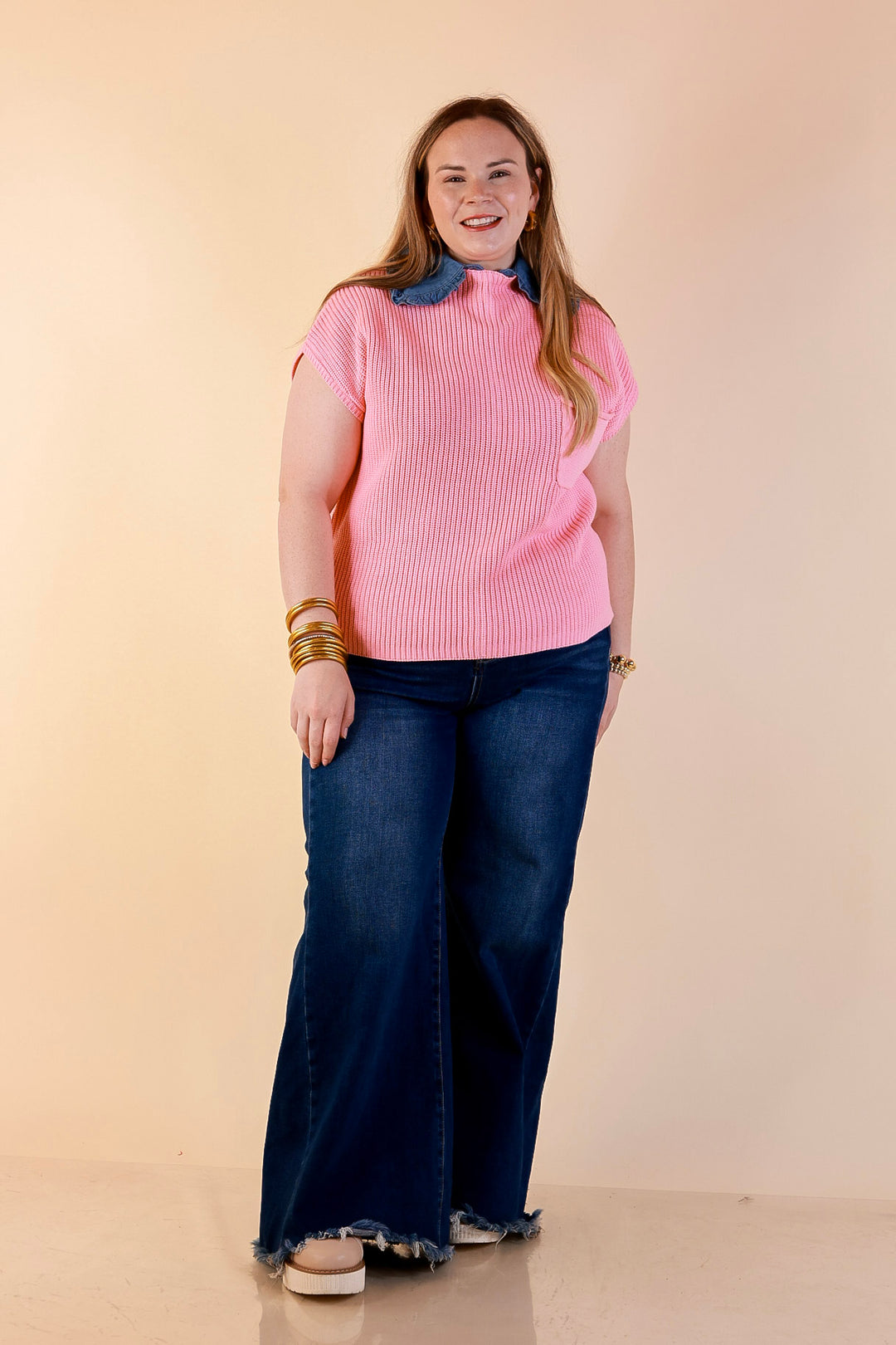 Repeat Ready Cap Sleeve Sweater with Front Pocket in Pink