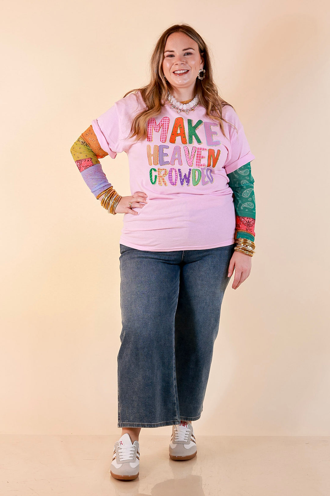 I Saved You A Seat "Make Heaven Crowded" Faith Printed Short Sleeve Graphic Tee in Light Pink