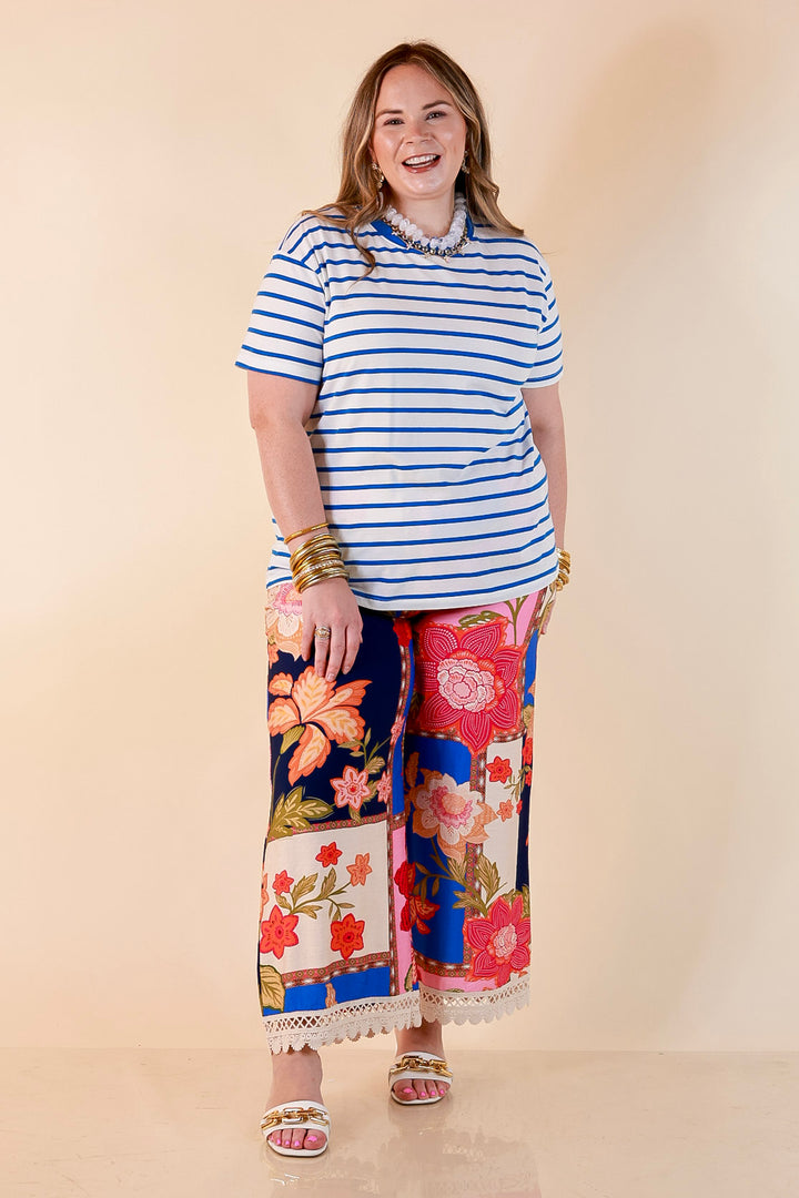 The Daily Stripe Scoop Neck Short Sleeve Striped Tee Top in Ocean Blue