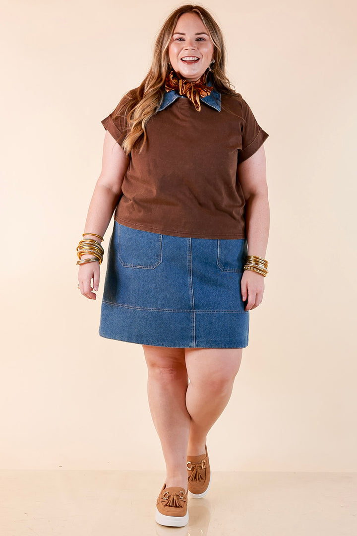 Easy Chic Mineral Washed Short Sleeve Cropped Tee in Chocolate Brown