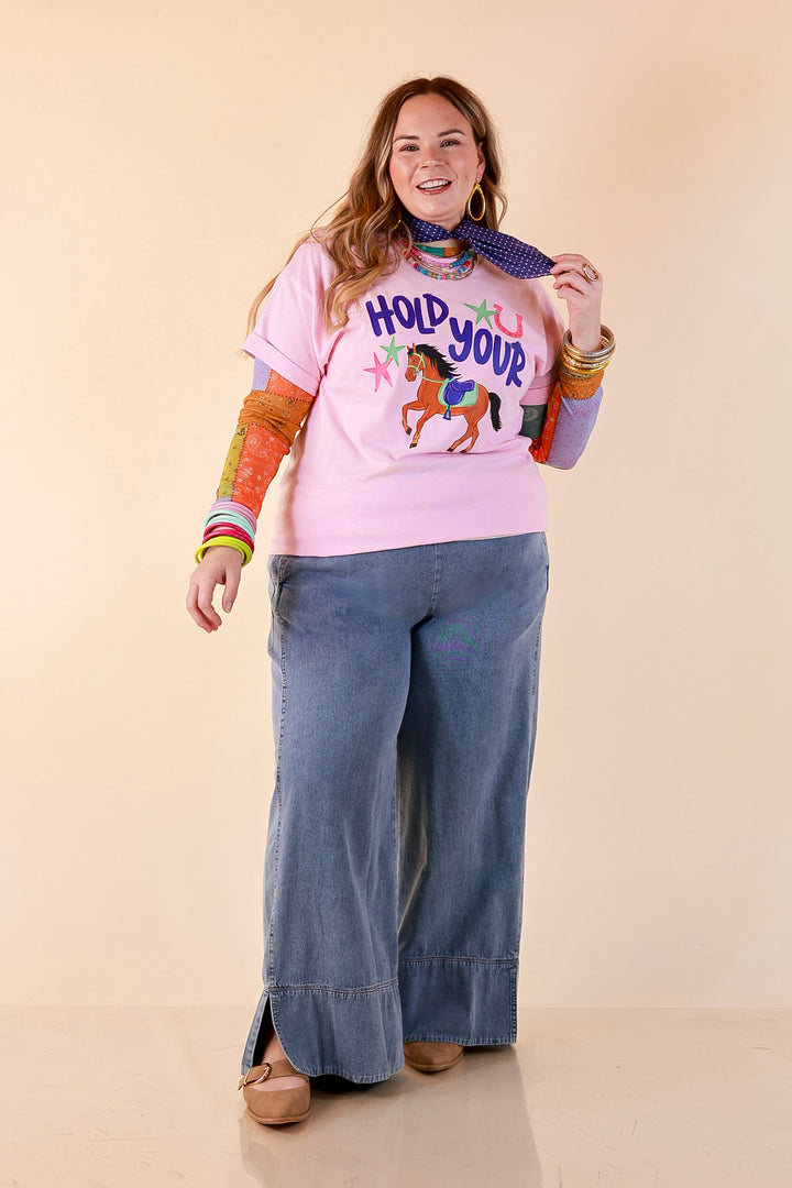 Rein It In "Hold Your Horses" Short Sleeve Graphic Tee in Light Pink