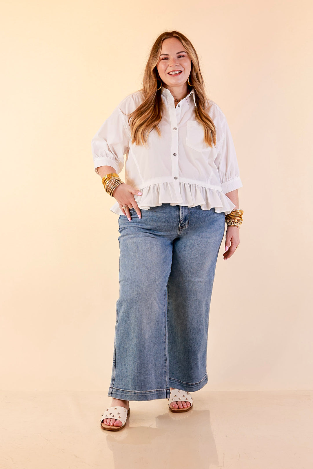Judy Blue | Everyday Poise Cropped Wide Leg Trouser Denim Jeans in Light Wash
