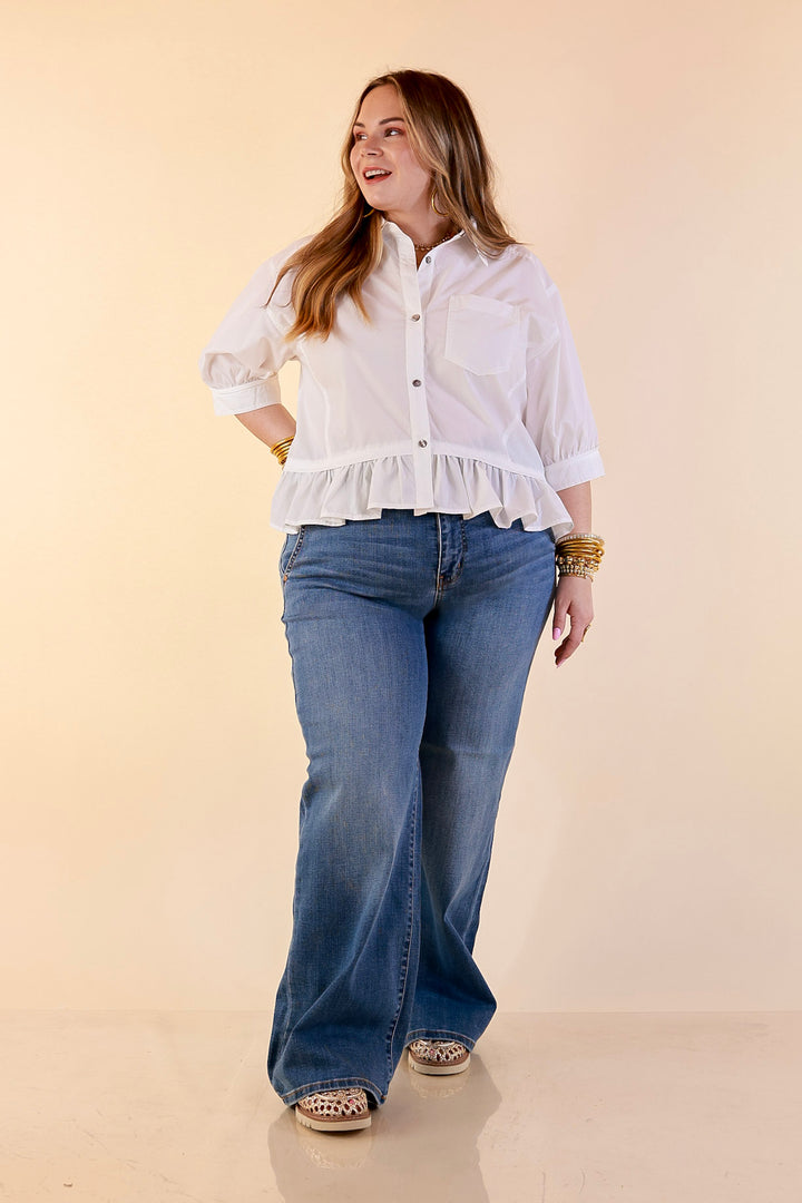 Judy Blue | Go With Everything Double Button Fly Wide Leg Column Trouser Jean in Medium Wash