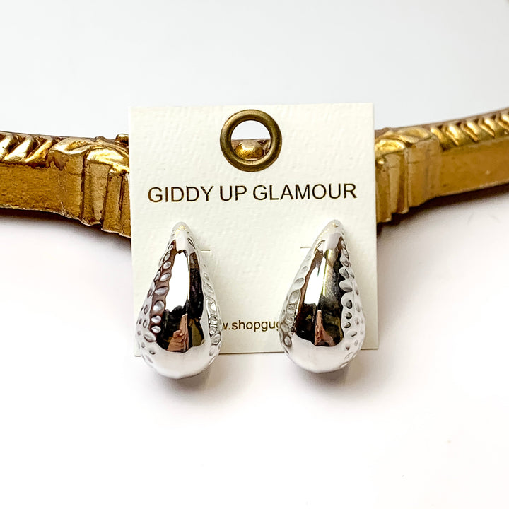 Bracha | Romy Hammered Drop Stud Earrings in Silver Tone - Giddy Up Glamour Boutique