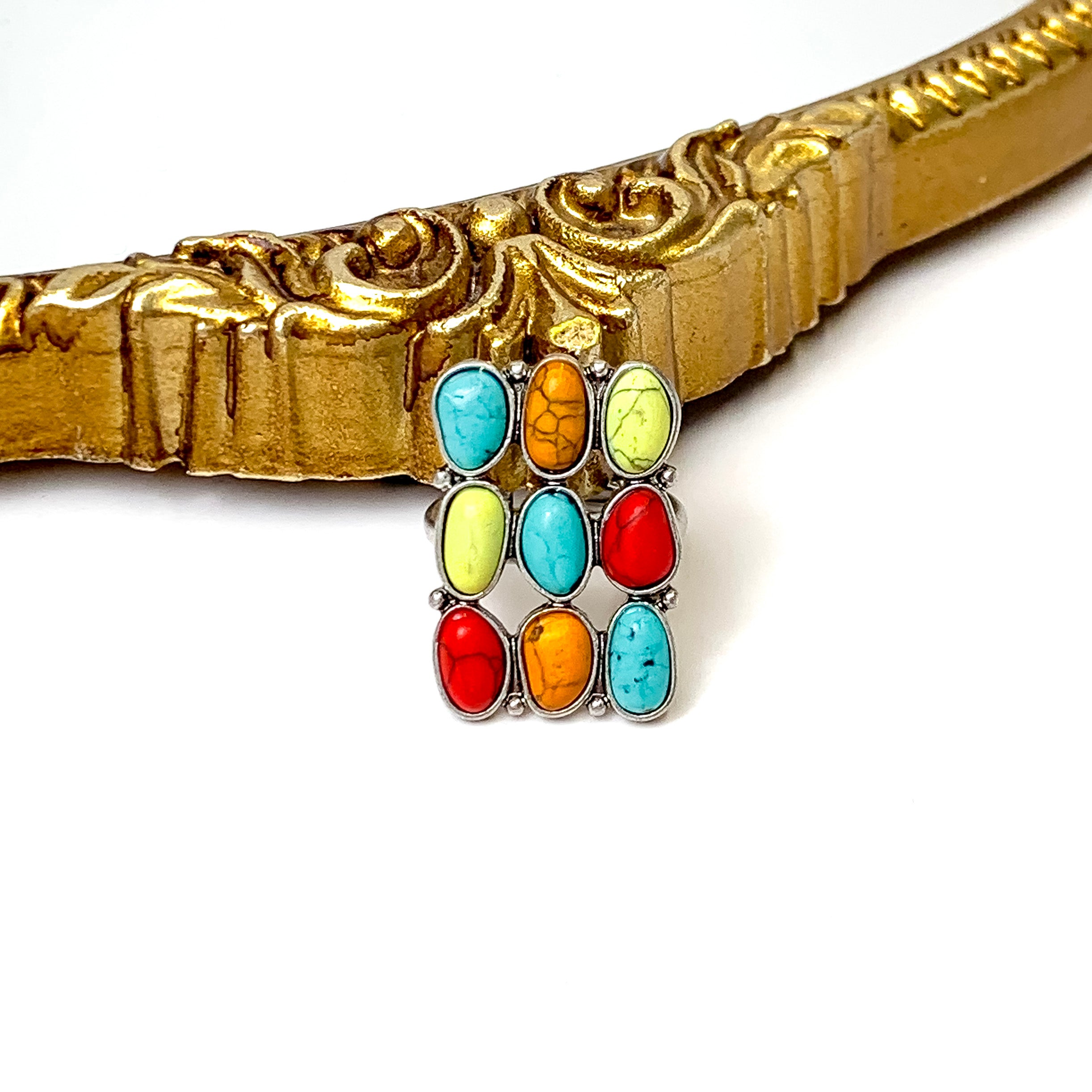 Western Nine Stone Stretchy Ring in Multicolor - Giddy Up Glamour Boutique