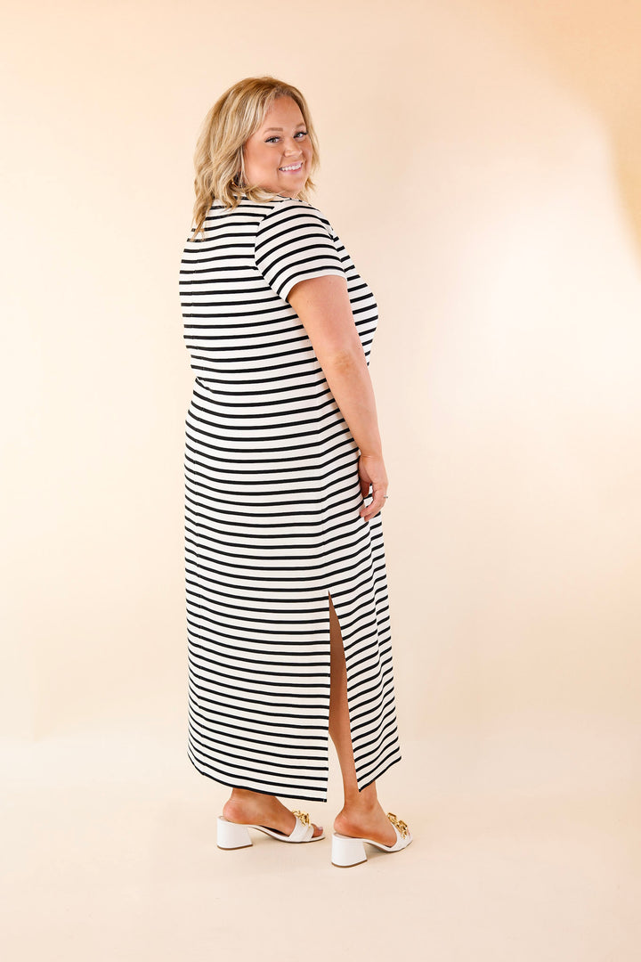 SPANX | AirEssentials Maxi T-Shirt Dress in Very Black Stripe - Giddy Up Glamour Boutique