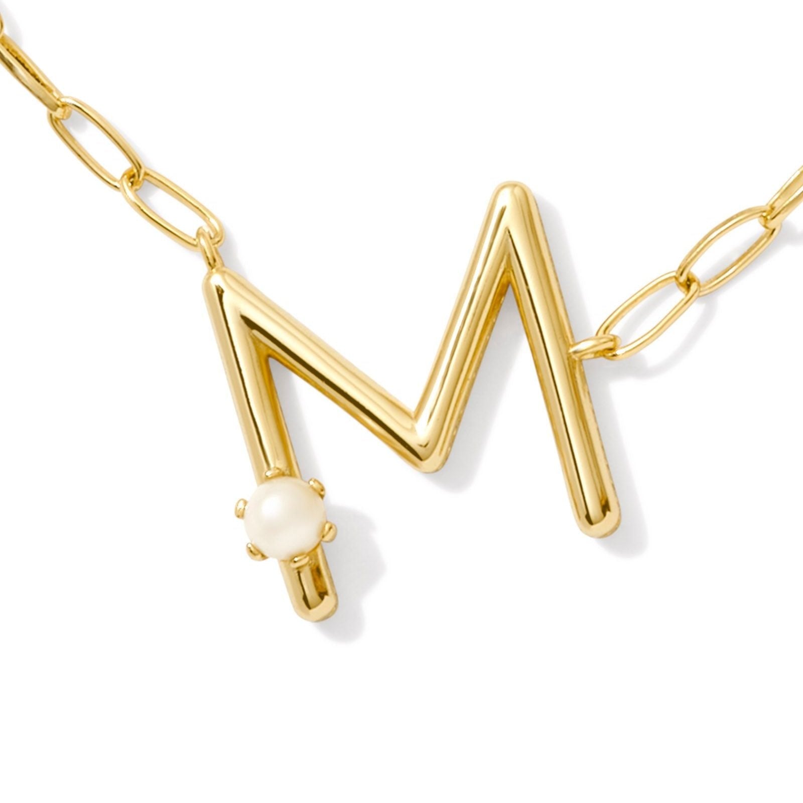 Kendra Scott | Pearl Gold Initial Letter Short Pendant Necklace in White Pearl