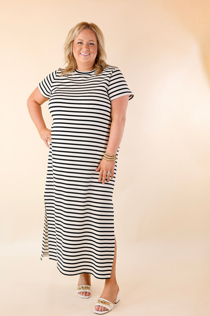 SPANX | AirEssentials Maxi T-Shirt Dress in Very Black Stripe - Giddy Up Glamour Boutique