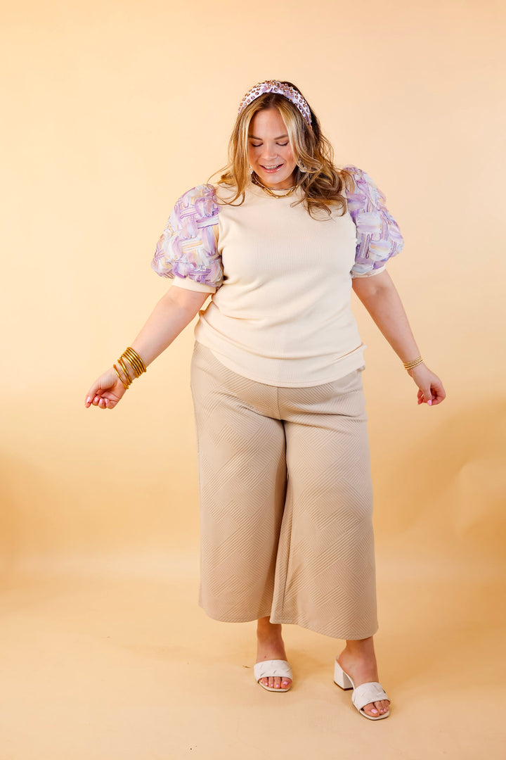 Spring Girls Multi-Color Geometric Stripe Tulle Balloon Sleeve Top in Purple - Giddy Up Glamour Boutique