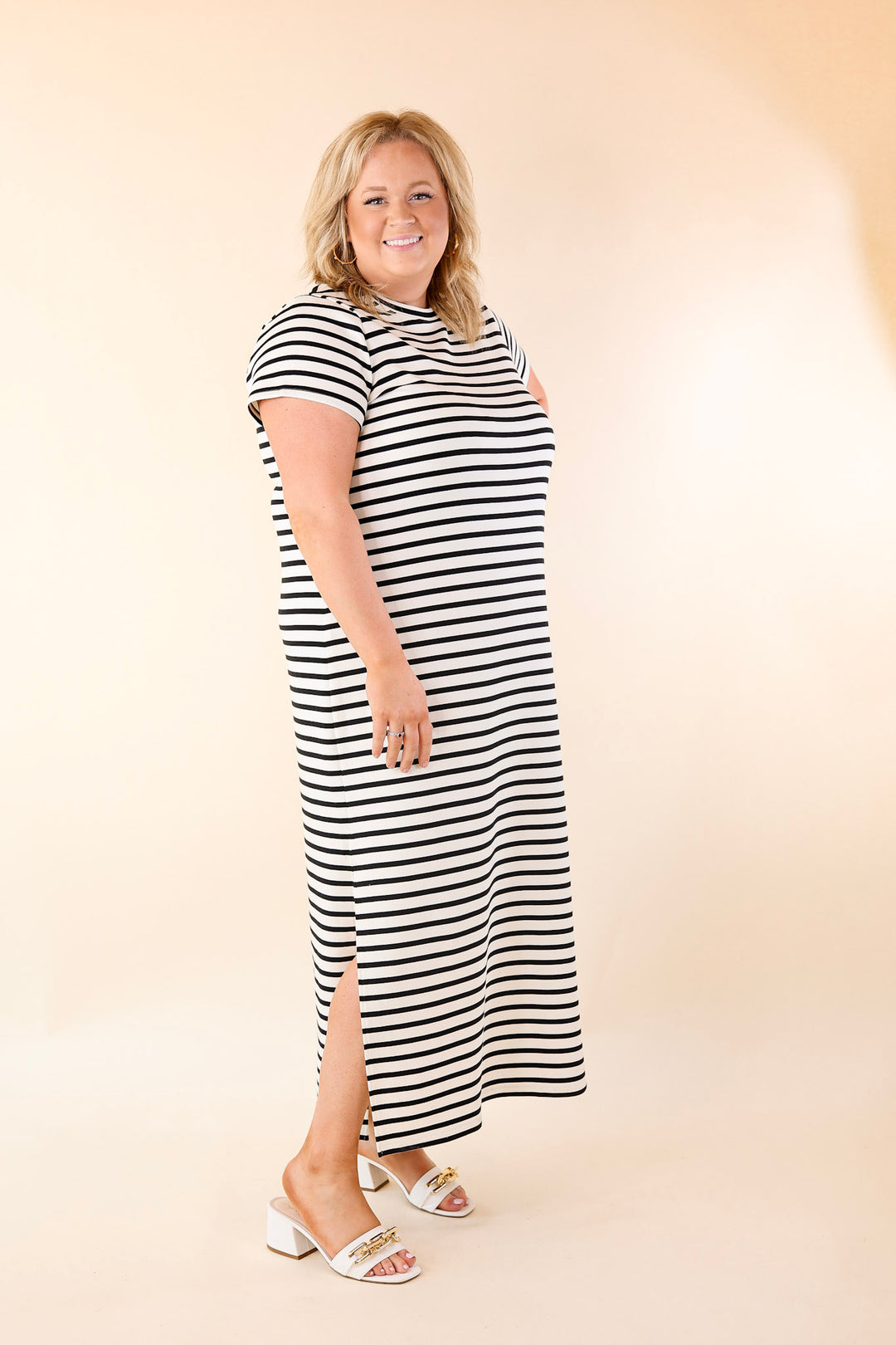 SPANX | AirEssentials Maxi T-Shirt Dress in Very Black Stripe - Giddy Up Glamour Boutique
