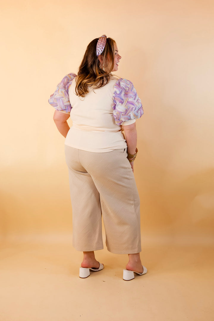 Spring Girls Multi-Color Geometric Stripe Tulle Balloon Sleeve Top in Purple - Giddy Up Glamour Boutique