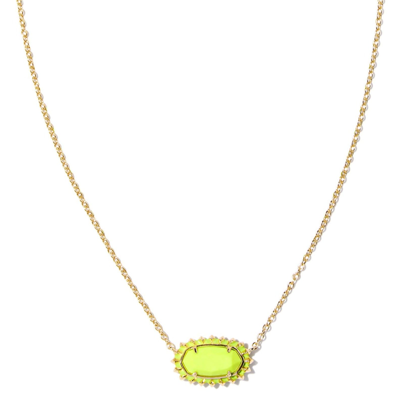 Kendra Scott | Elisa Gold Color Burst Frame Short Pendant Necklace in Chartreuse Magnesite