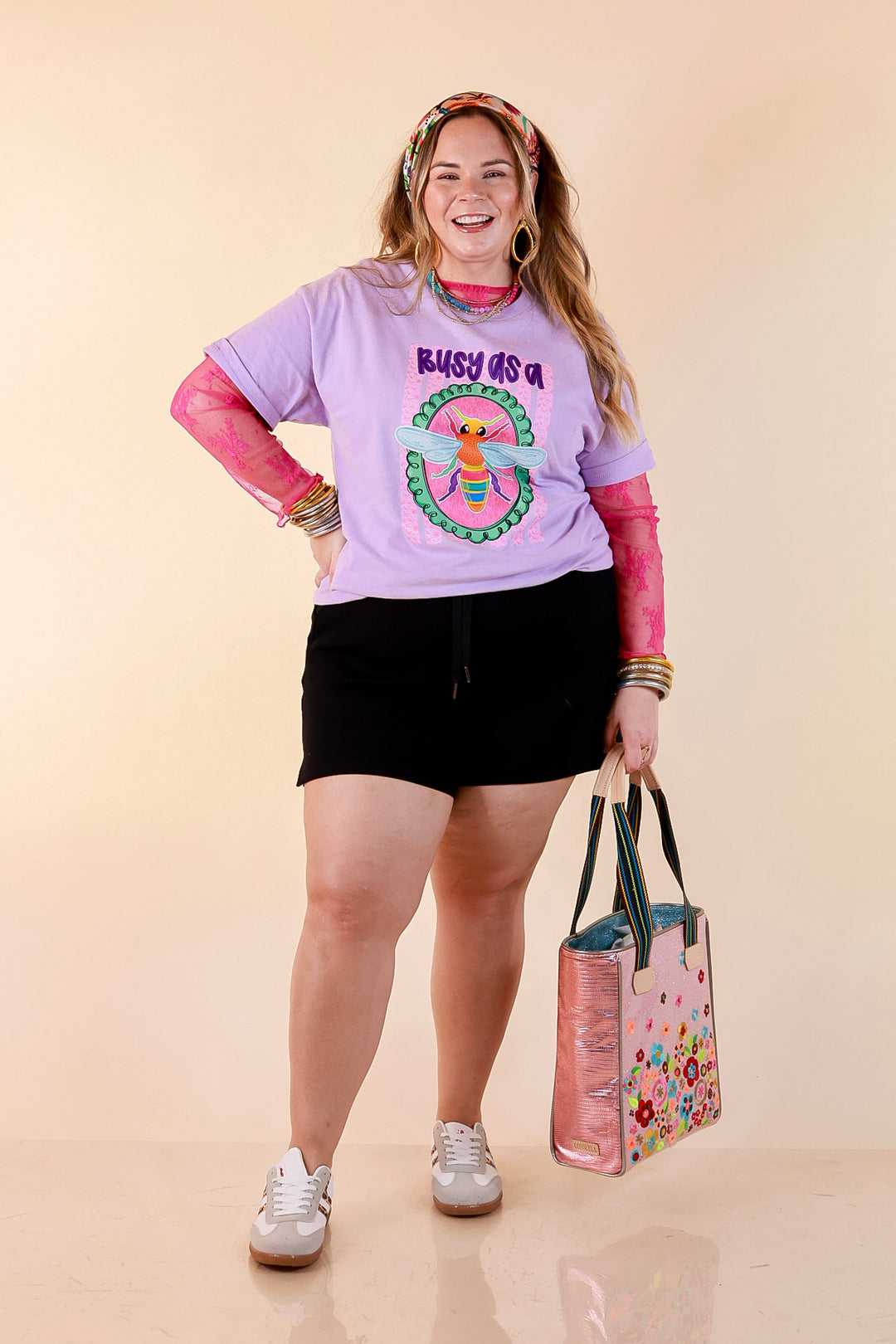 Sweet as Honey "Busy as a Bee" Short Sleeve Graphic Tee in Lavender Purple