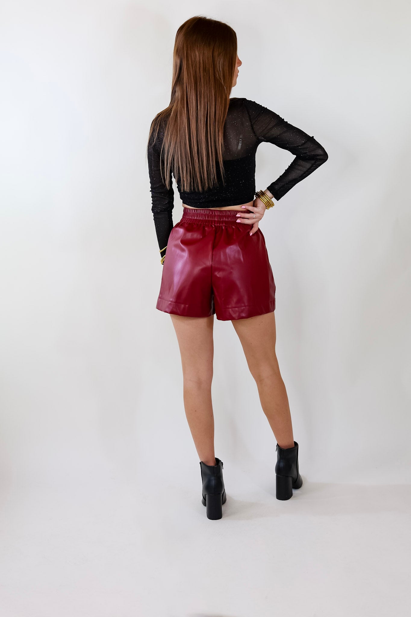 Lucky Timing Shimmery Long Sleeve Crop Top in Black - Giddy Up Glamour Boutique