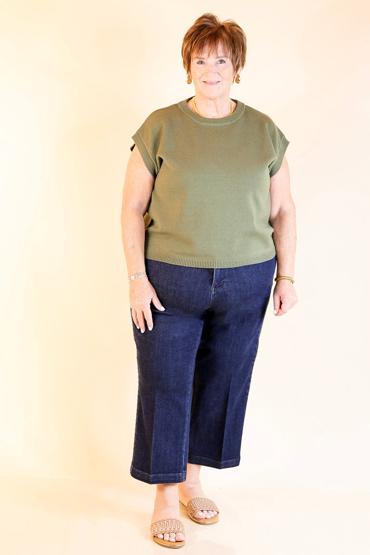 Effortlessly Yours Short Sleeve Crew Neck Sweater in Light Olive Green