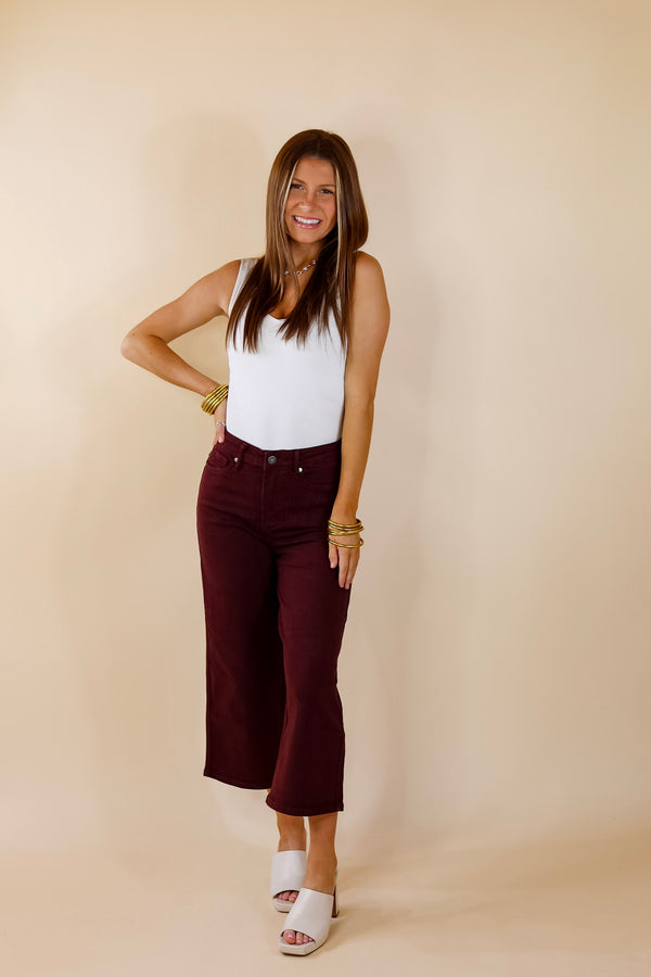 Judy Blue | Remarkable Style Tummy Control Garment Dyed Cropped Jeans in Maroon