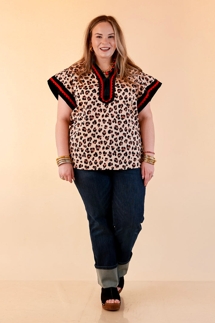 Simply Southern | Unapologetically Wild Leopard Print Contrast Trim with Velvet Details in Tan, Black and Red