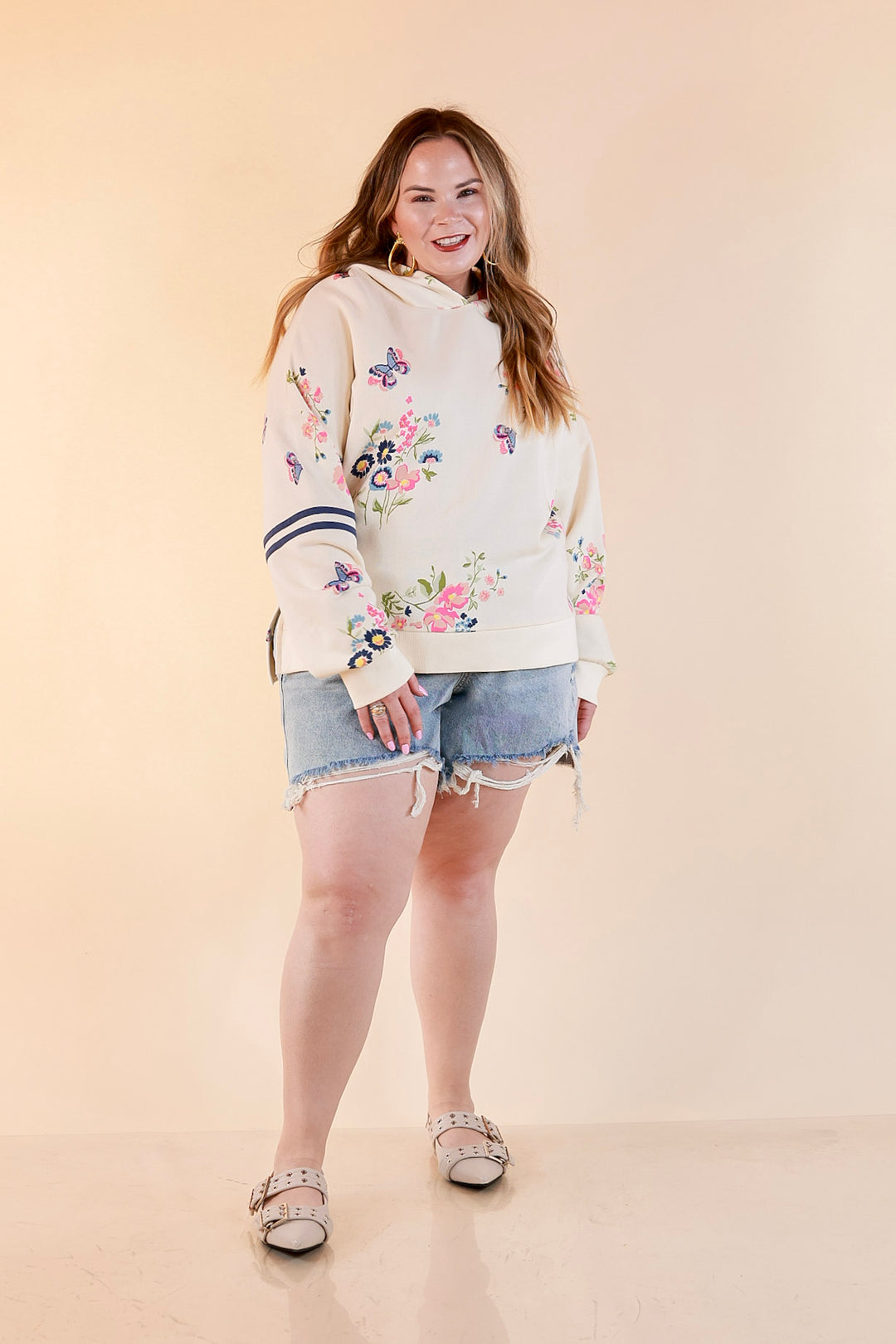 Simply Southern | Soft Statement Floral Print Long Sleeve Hoodie Sweatshirt in Ivory