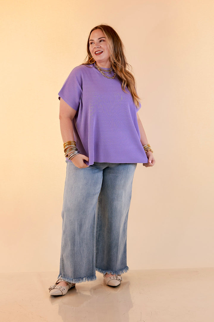 Always in Style Short Sleeve Mock Neck Top in Lavender Purple