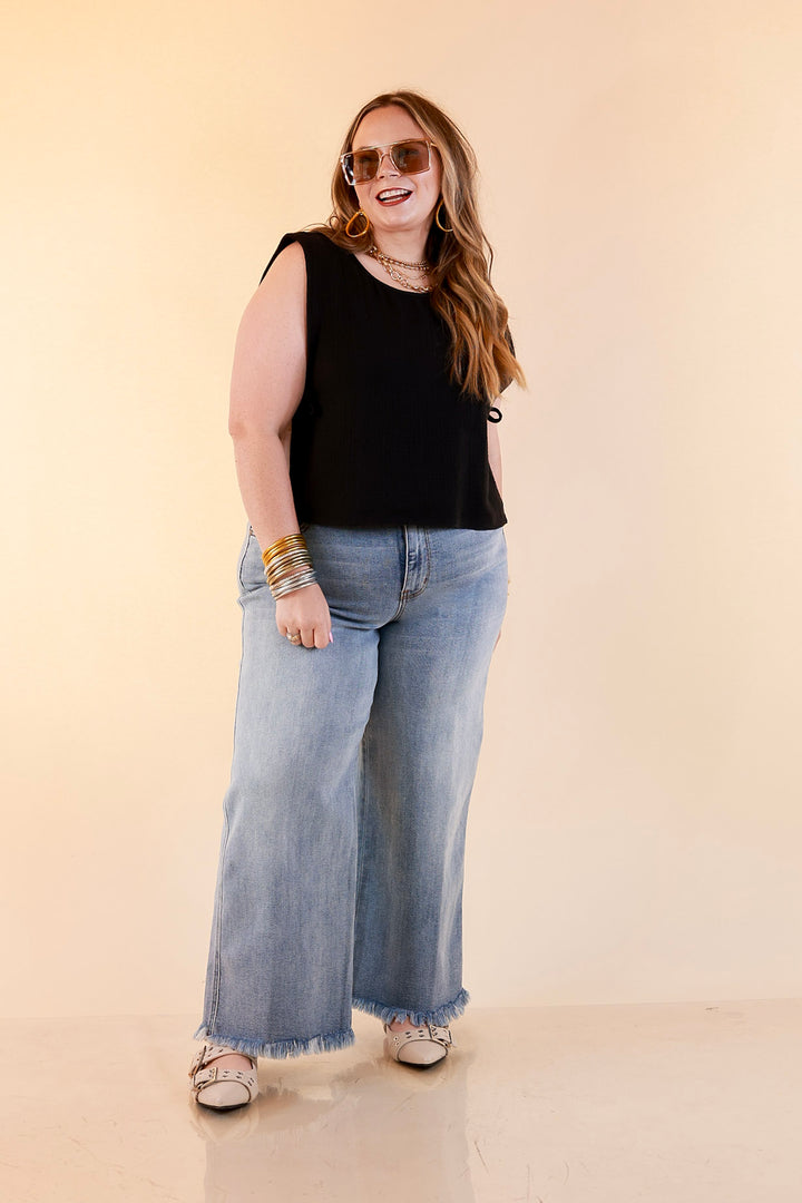 Tie it Together Sleeveless Linen Tank Top with Side Tie Detail in Black