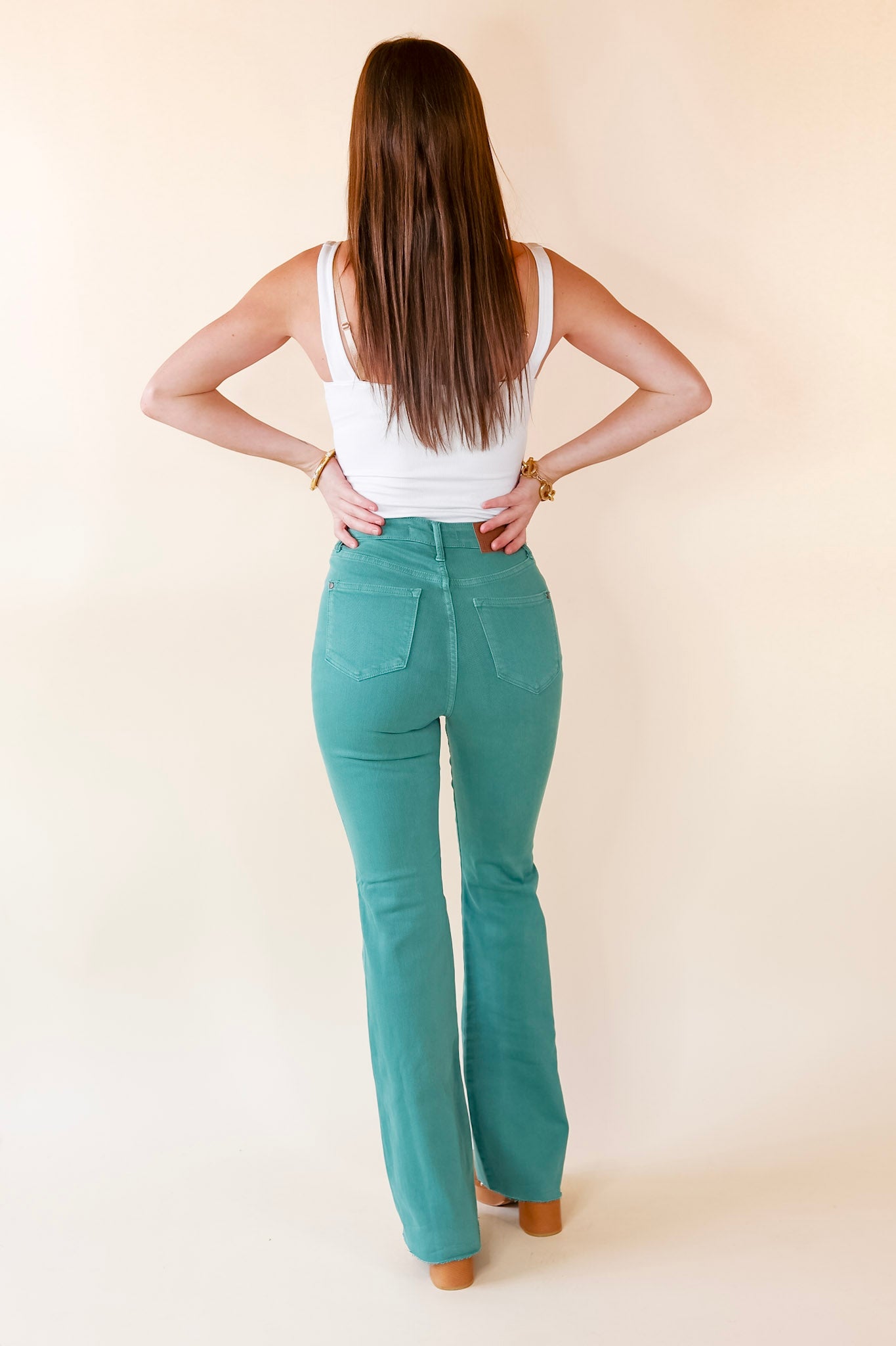 Judy Blue | Manifest It Tummy Control Flare Jeans in Topaz Green