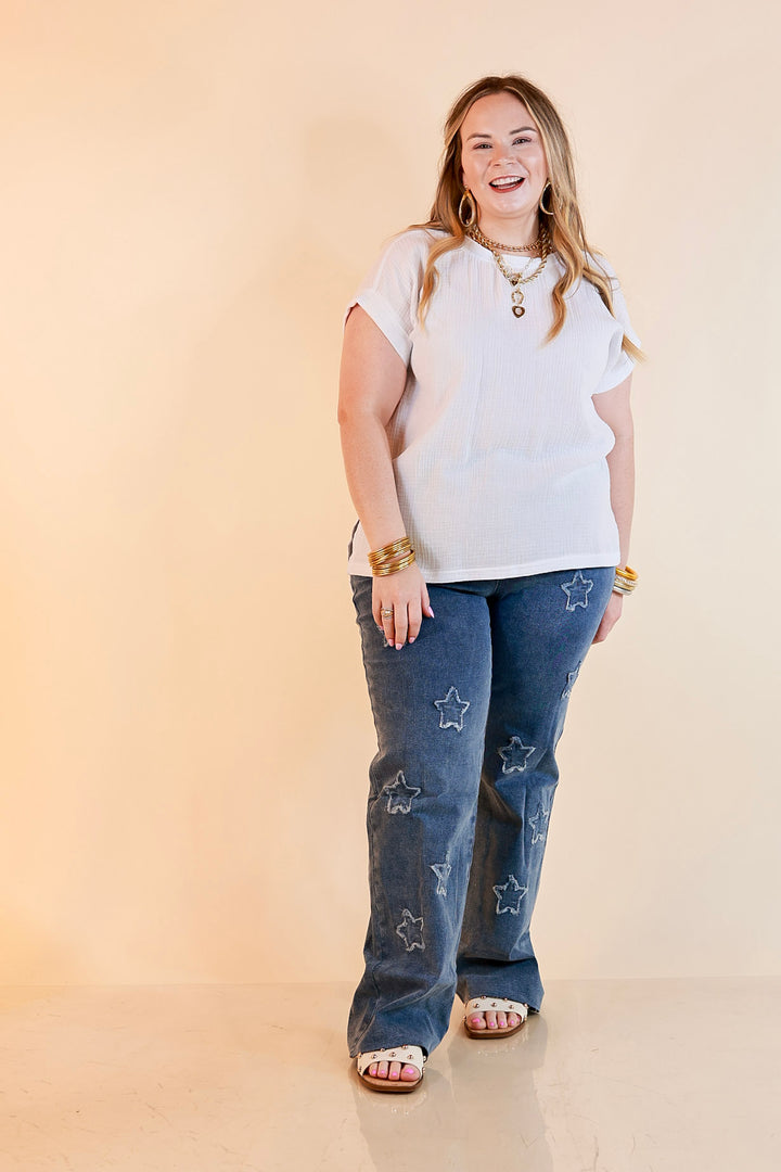 Simply Southern | Star of the Show Straight Leg Denim Jeans with Star Patch Detailing in Medium Wash