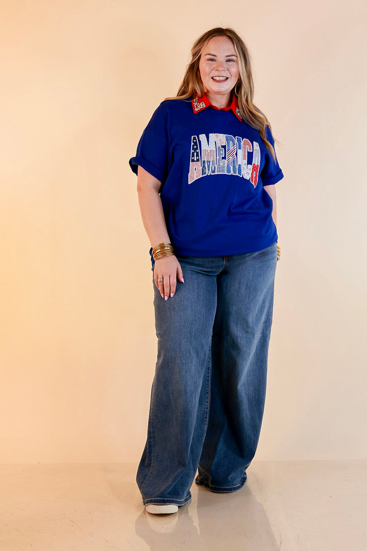 Patchwork Patriot America Patchwork Short Sleeve Graphic Tee in Royal Blue